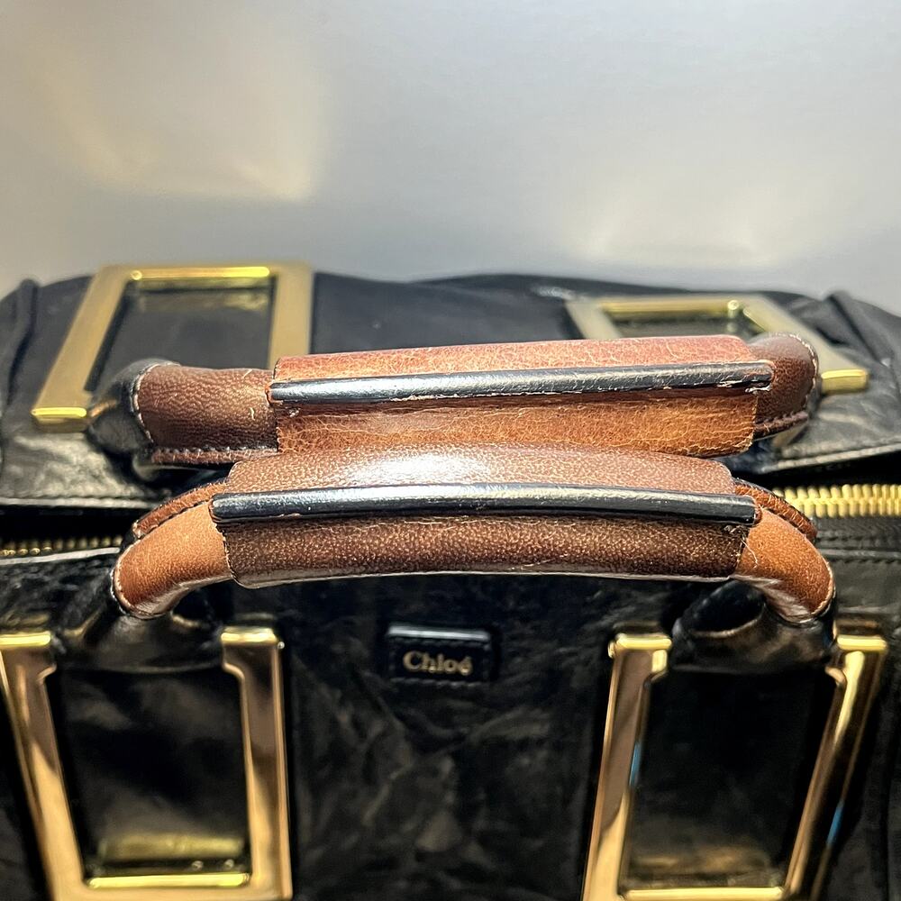 Chloe Ethel Black and Gold Lambskin Satchel - Picture 4 of 11